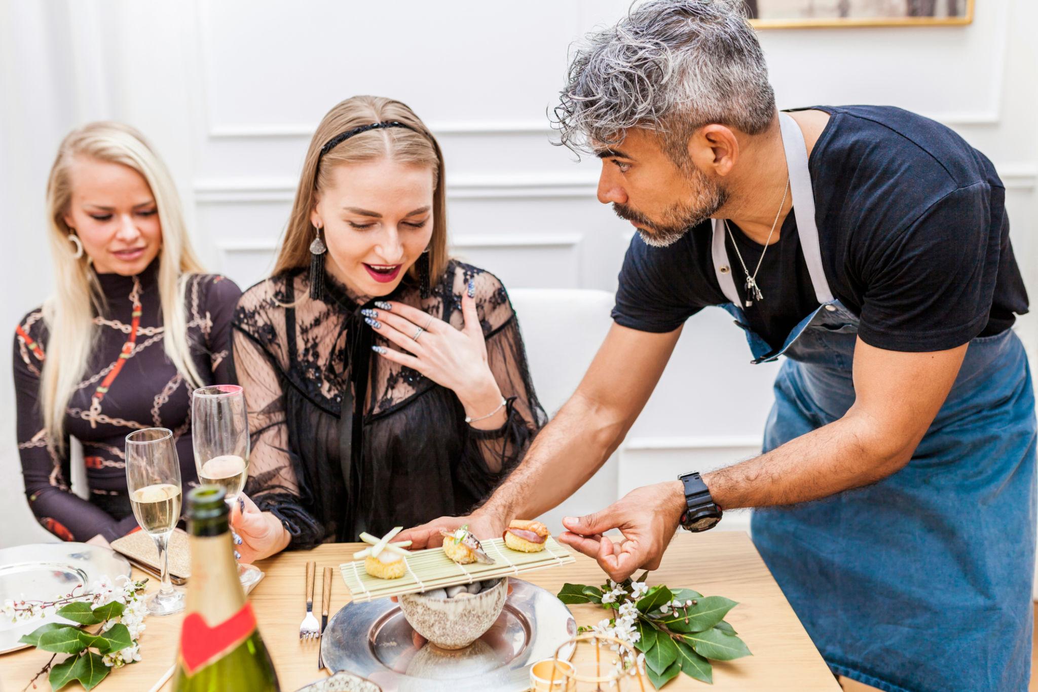 Chef cooking for family